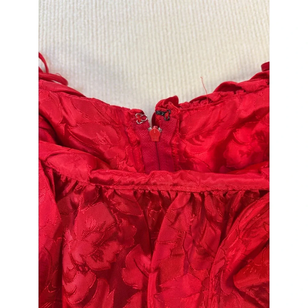 Vintage Red Floral Jacquard Off Shoulder Basque Waist Goth Renaissance‎ Dress
